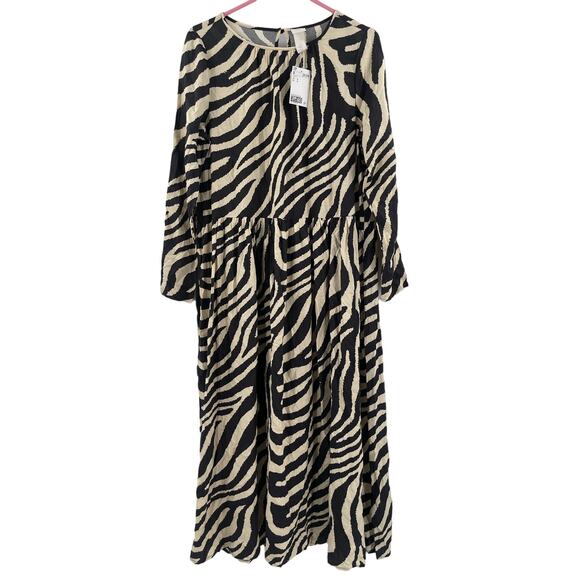 H&M Dress Size Small Zebra NWT Patterned Animal Print Midi Maxi Black Cream - Picture 3 of 15